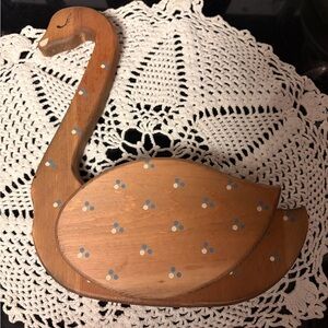 Wooden Swan Decor with Blue and White Dots Wall Pocket